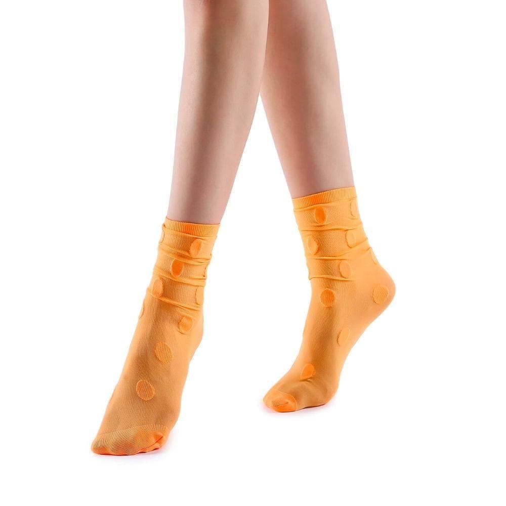 Marella Polka Sheer Mid High Sock | Neon Orange - Sock Season