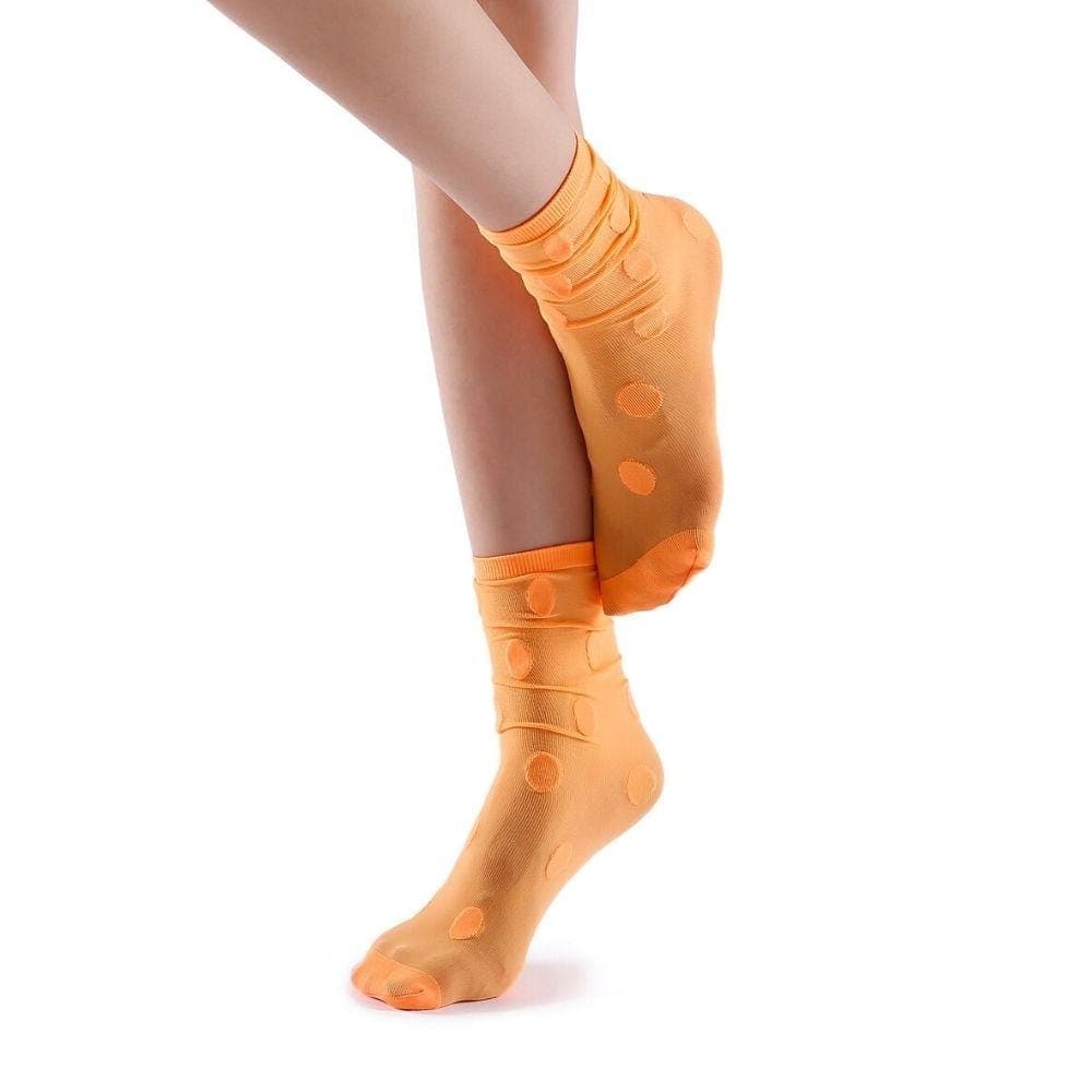 Marella Polka Sheer Mid High Sock | Neon Orange - Sock Season
