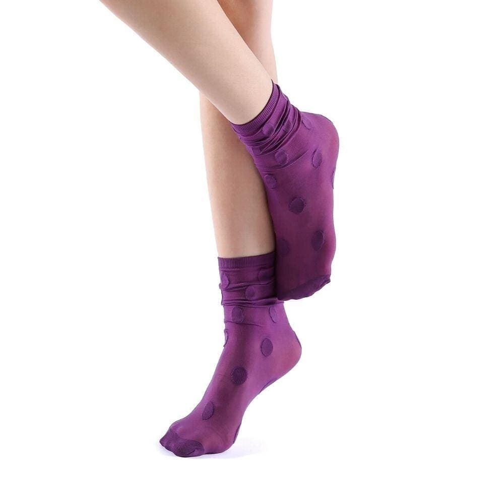 Marella Polka Sheer Mid High Sock | Purple - Sock Season
