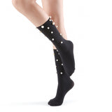 Naomi Pearl Stud Embellished Crew Sock | Black