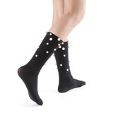 Naomi Pearl Stud Embellished Crew Sock | Black