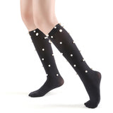 Naomi Pearl Stud Embellished Knee-High Sock | Black