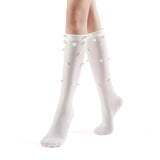 Naomi Pearl Stud Embellished Knee-High Sock | White