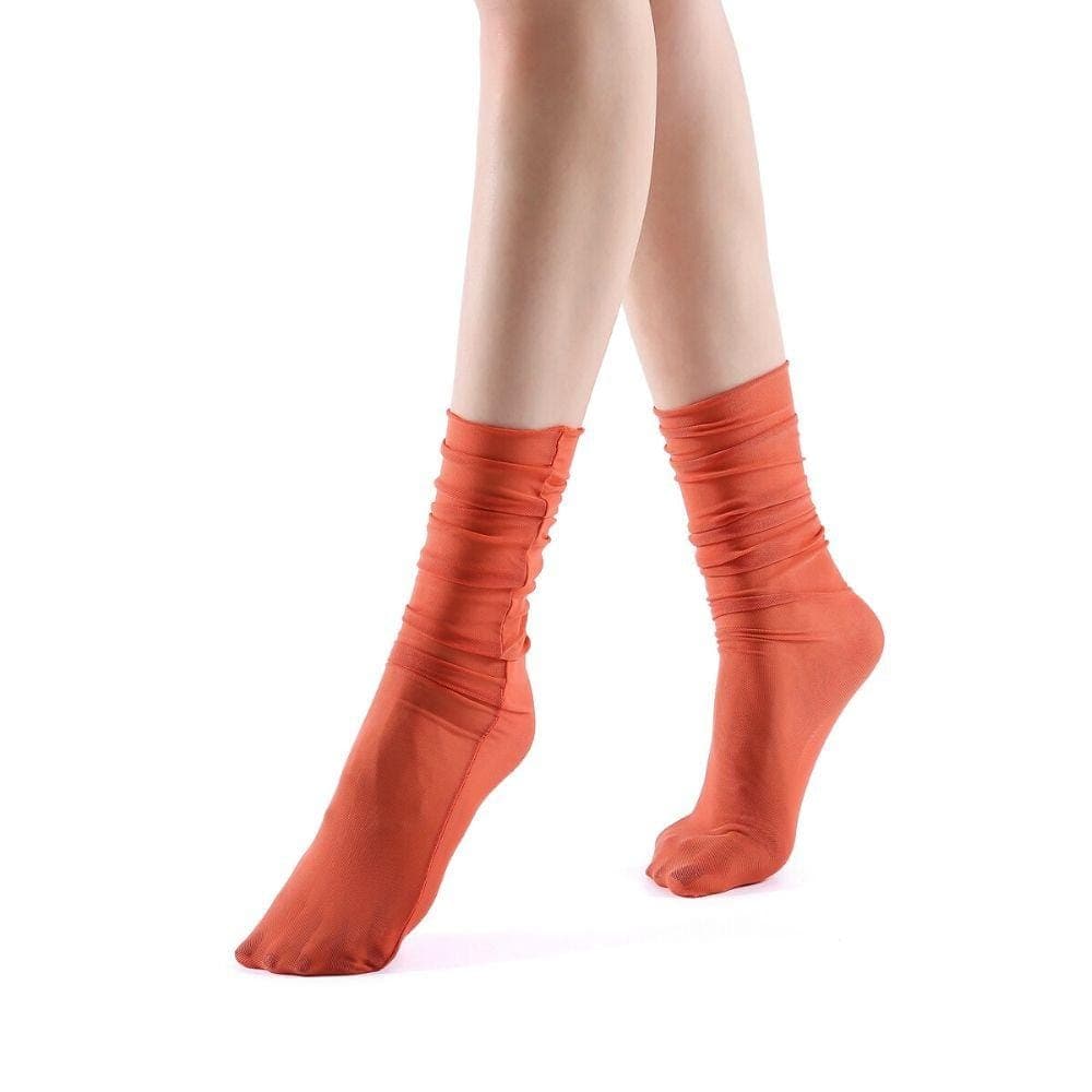 Neverminder Slouch Sheer Crew Sock | Orange - Sock Season