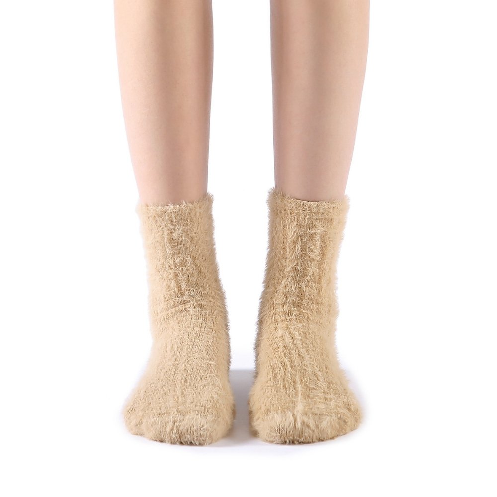 Polly Fuzzy Crew Sock | Beige - Sock Season