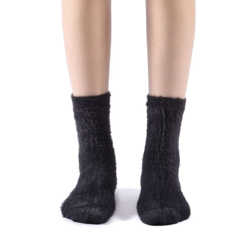 Polly Fuzzy Crew Sock | Black - Sock Season