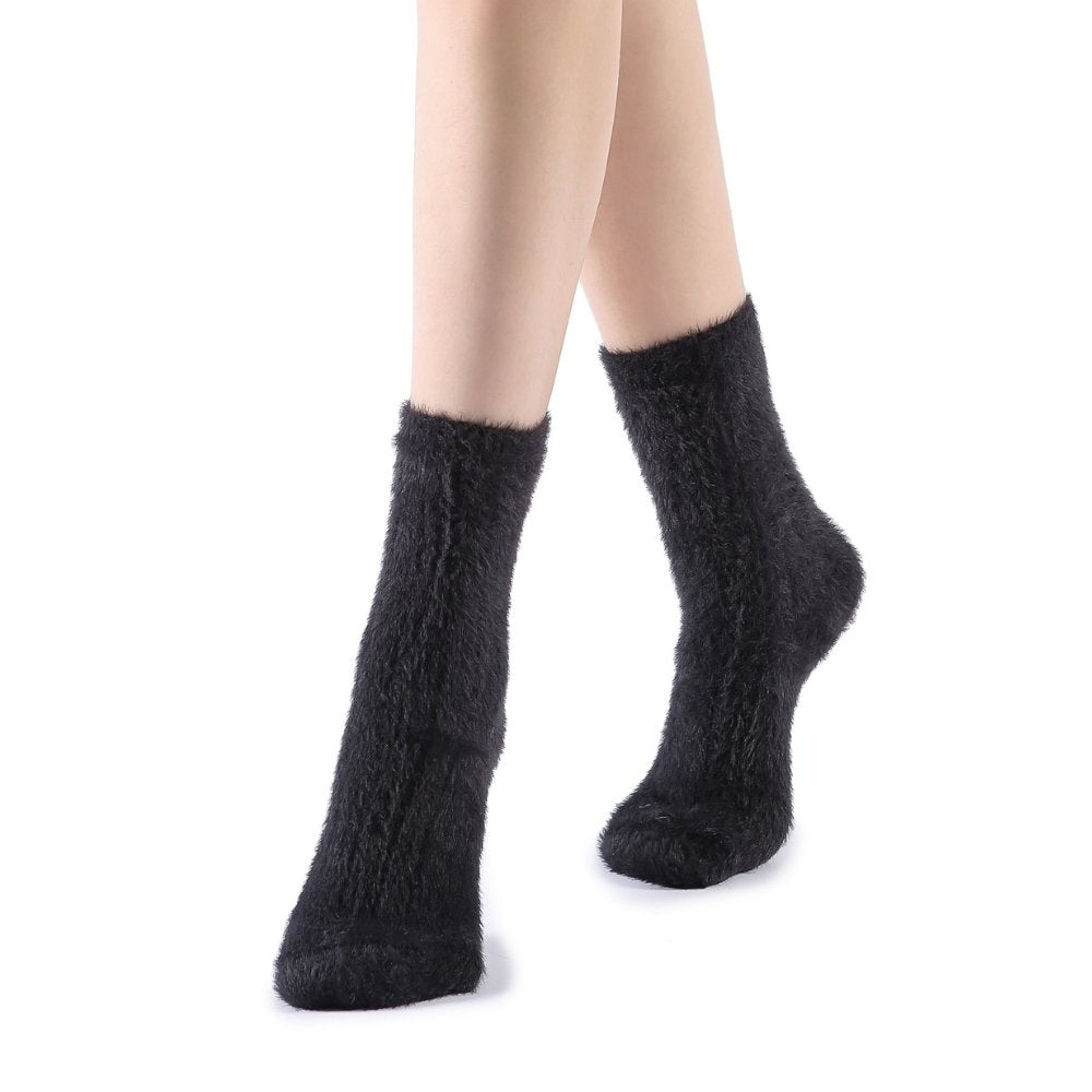 Polly Fuzzy Crew Sock | Black - Sock Season