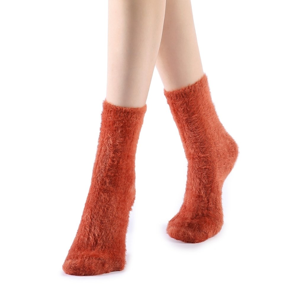 Polly Fuzzy Crew Sock | Rust - Sock Season