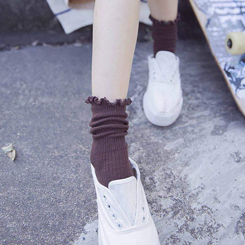 Princess Lulu Ruffle Crew Sock | Brown - Sock Season