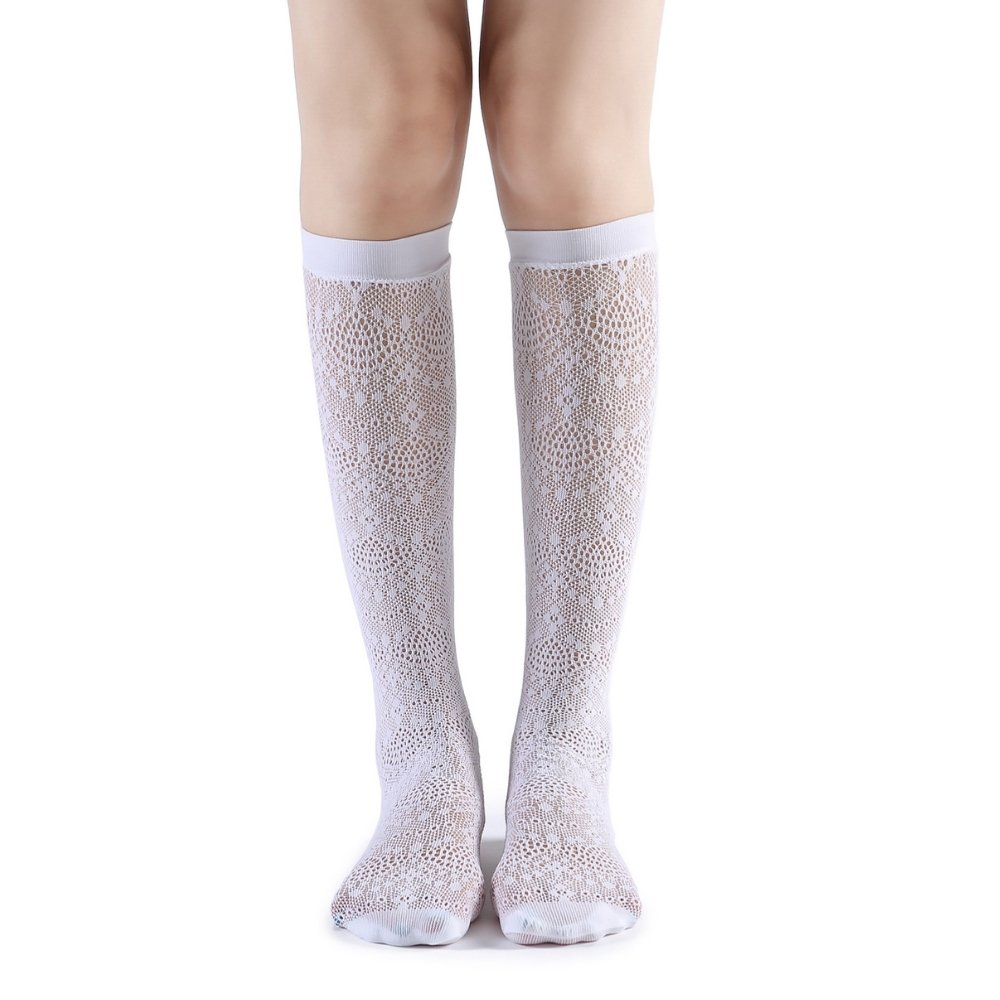 Stacey Floral Lace Knee-High Sock | White - Sock Season